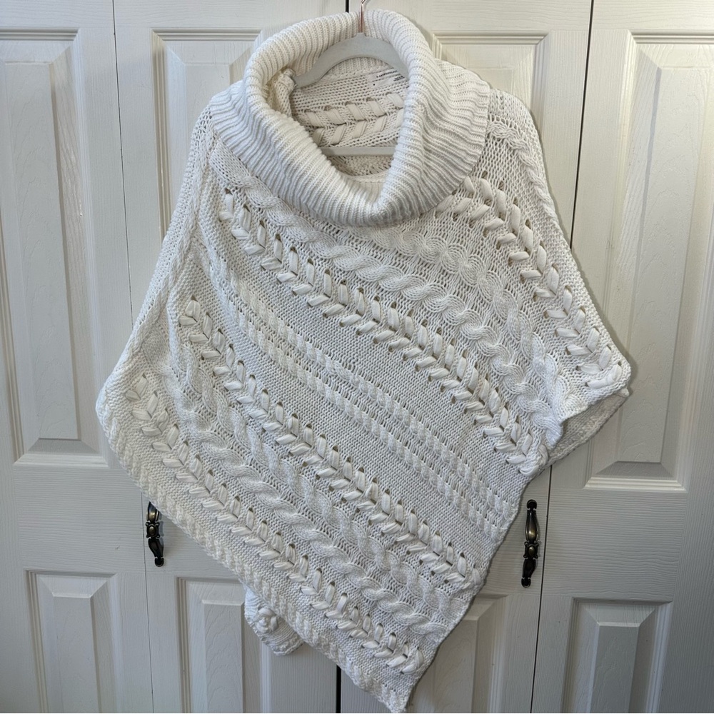 Anthropologie Asymmetrical Poncho Sweater Turtleneck Cable Knit Womens Size M - Picture 3 of 12